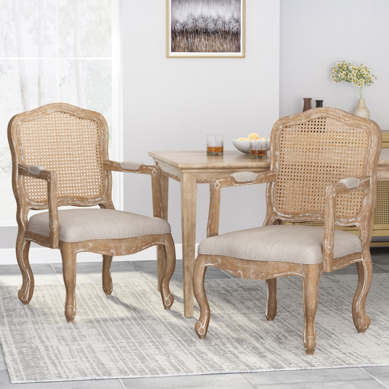 Upholstered Dining Chair with Cane Backrest