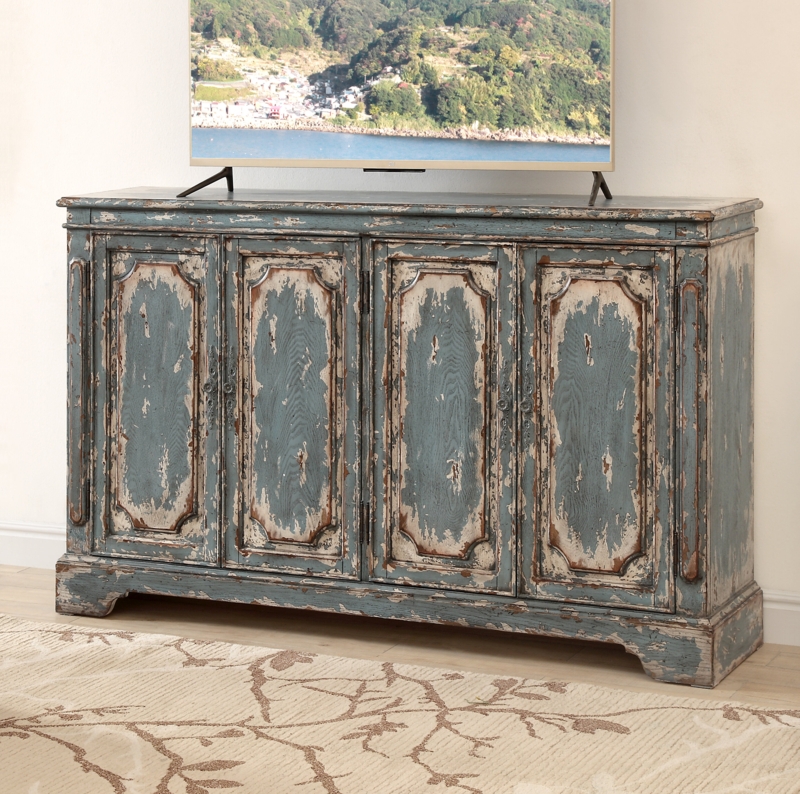 4 Door Media Credenza with Vintage Finish