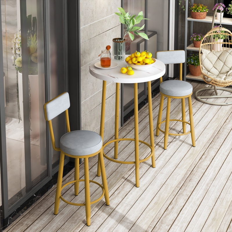 Faux Marble Bar Table Set of 3