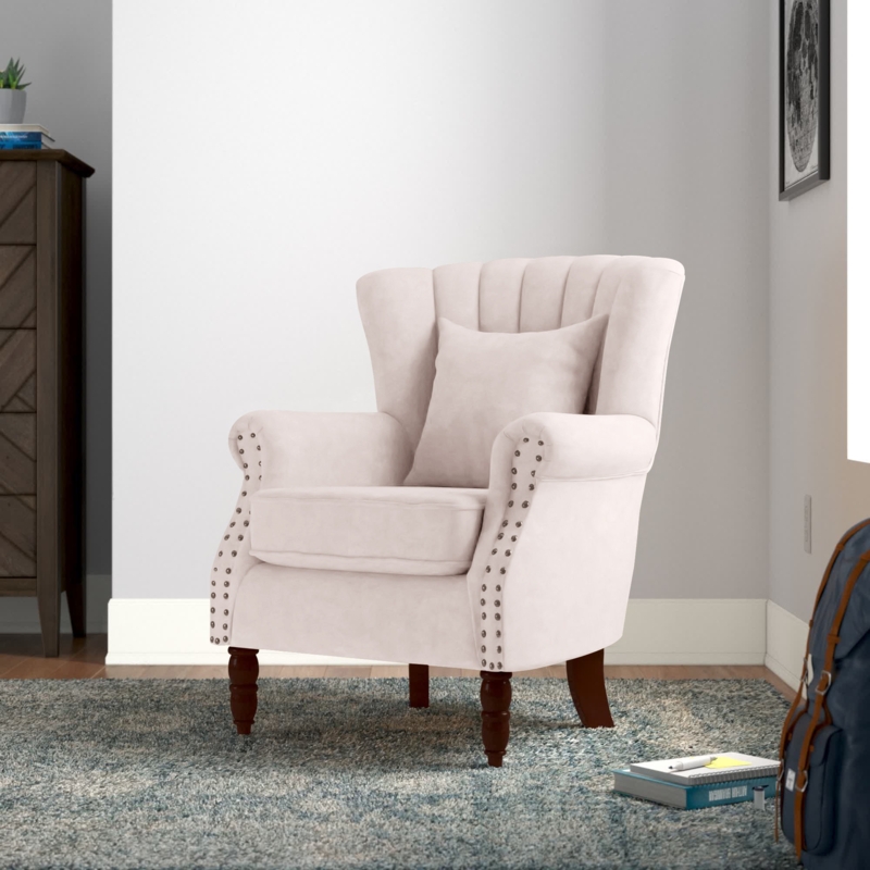 Velvet Wingback Chair with Toss Pillow