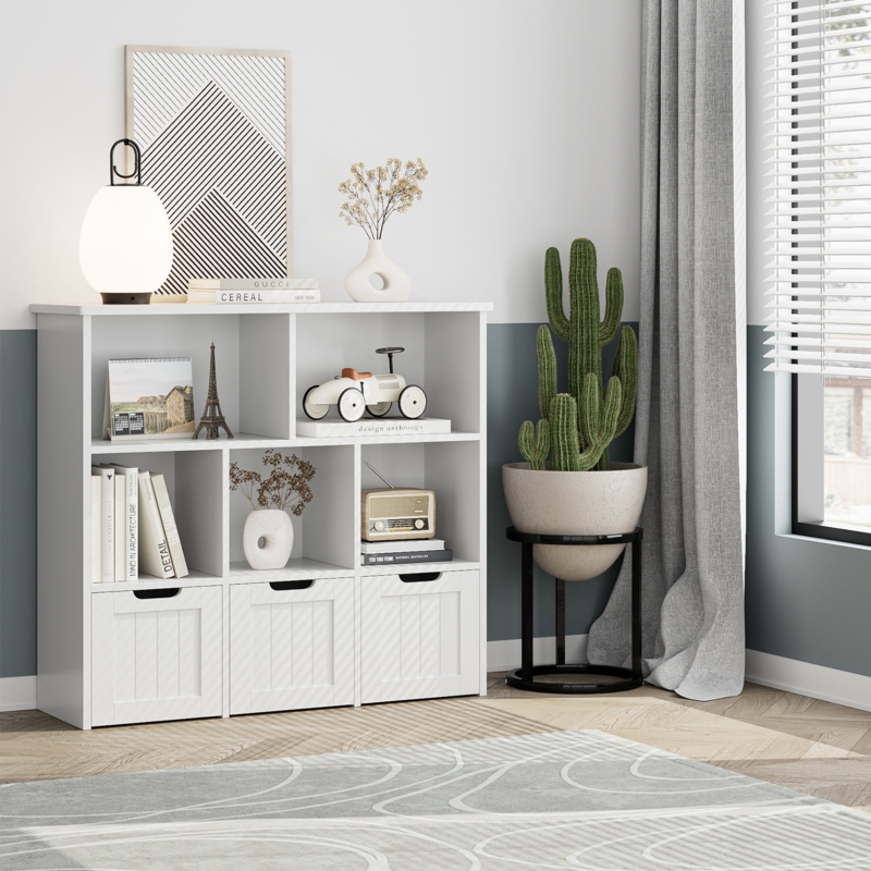 Cube Bookcase with Drawers and Shelves