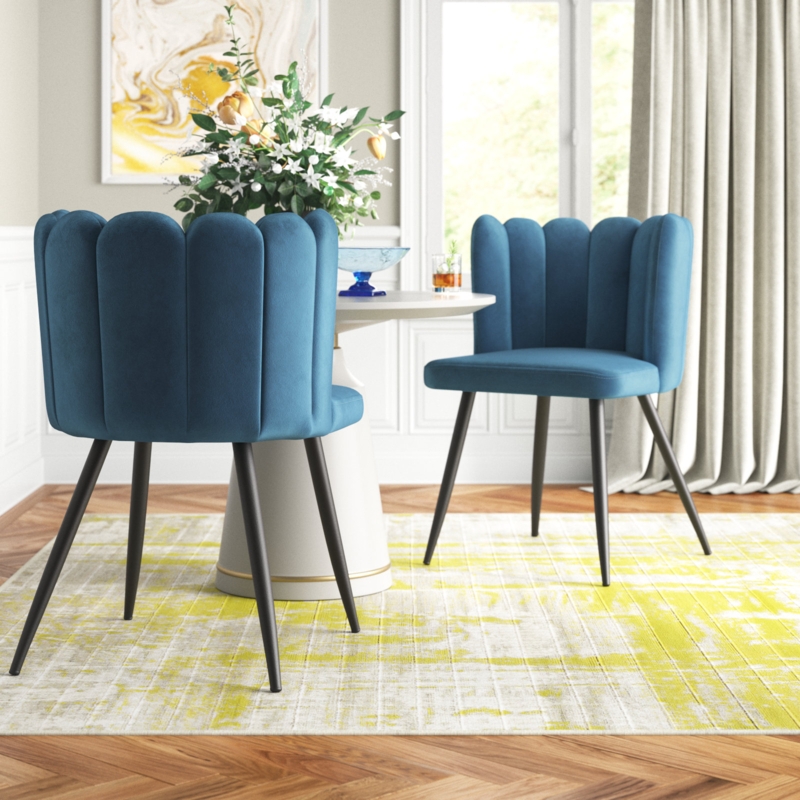 Velvet Side Chairs with Scalloped Backs