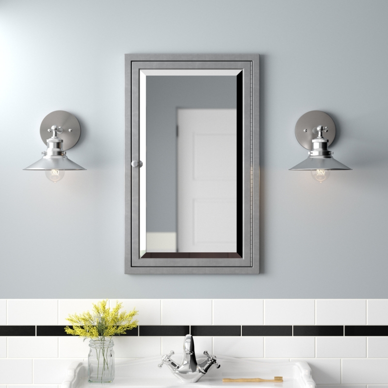 Pewter Finish Medicine Cabinet with Mirrored Door