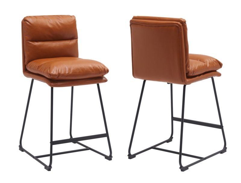 Matte Black Counter Stool with Faux Leather Upholstery