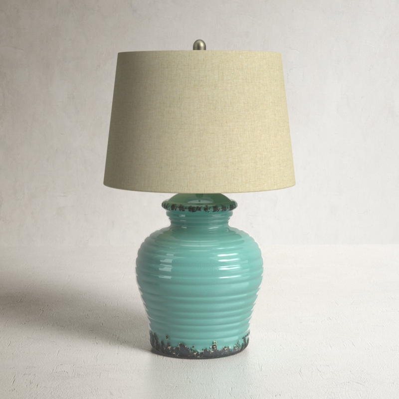 Distressed Table Lamp with Linen Shade