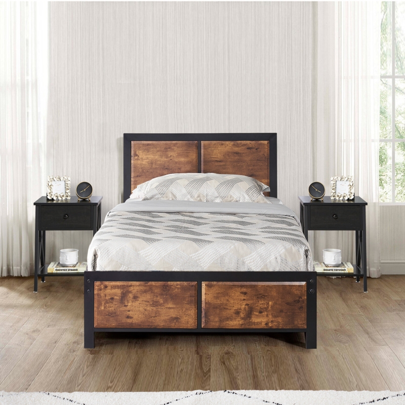Platform Bed Frame and Nightstands Set