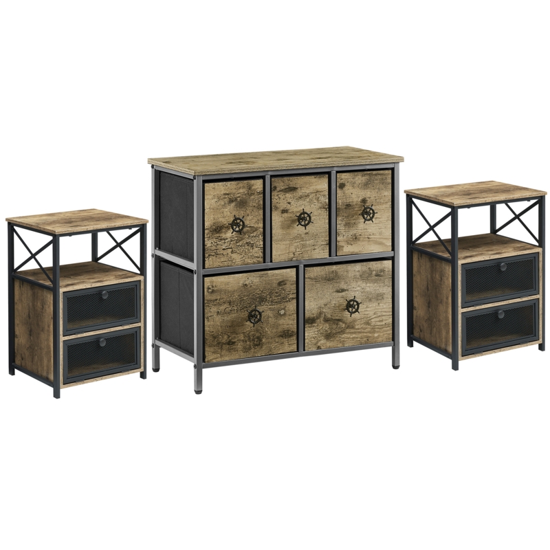 3 Piece Mid-Century Bedroom Set with Storage