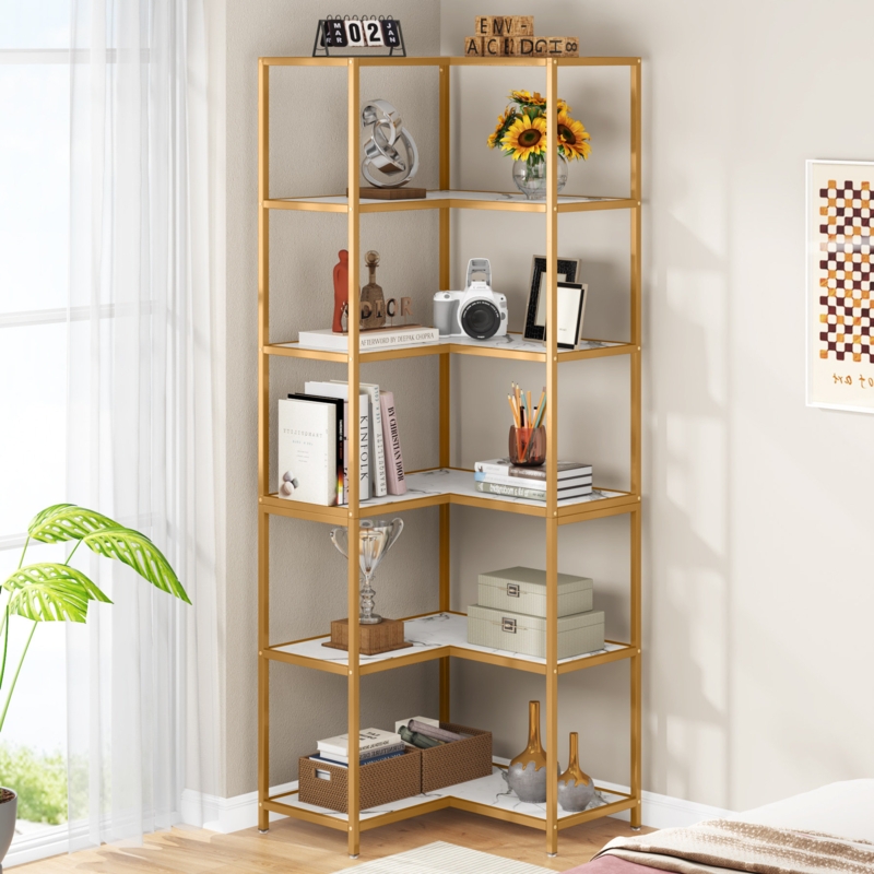 Corner Shelving Unit with Metal Frame