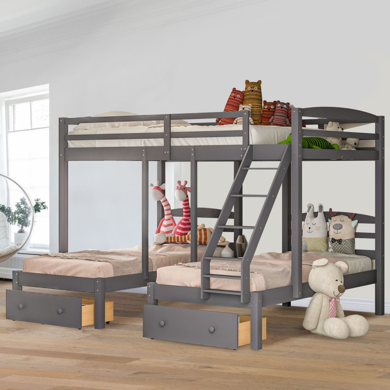 Triple Bunk Bed with Storage Drawers