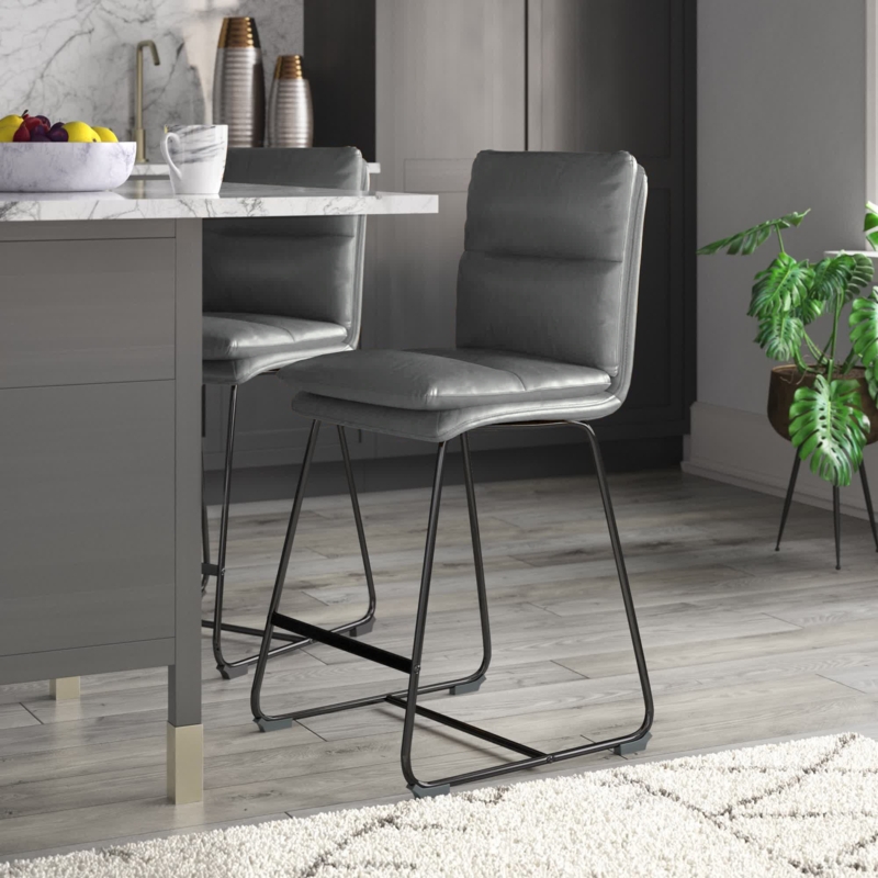 Set of Two Industrial Bar Stools with Faux Leather