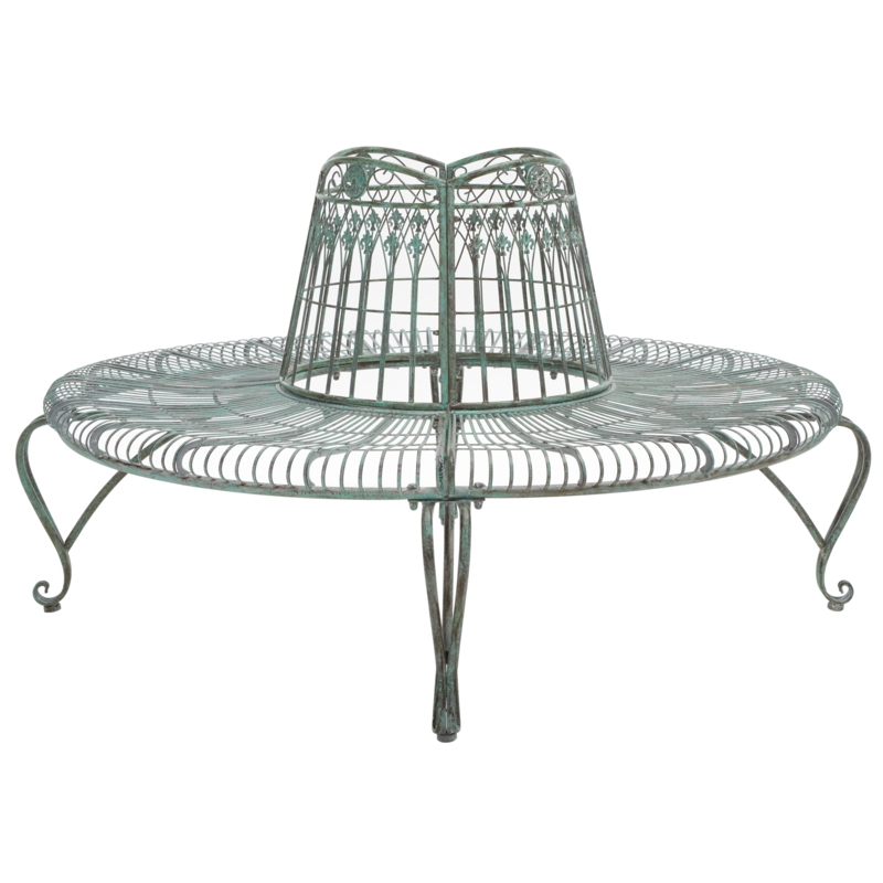 Antique Blue Iron Tree Bench