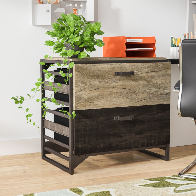 Industrial Steel Frame and Wood Filing Cabinet