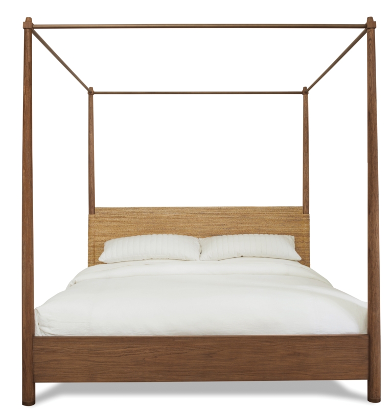 Abaca Teak Canopy Bed with Bronze Accents