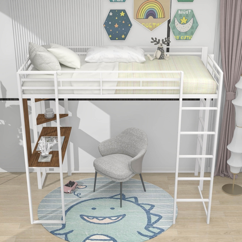 Metal Loft Bed with Built-In Desk