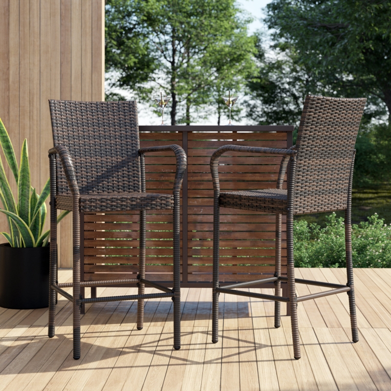 Wicker and Metal Outdoor Barstool