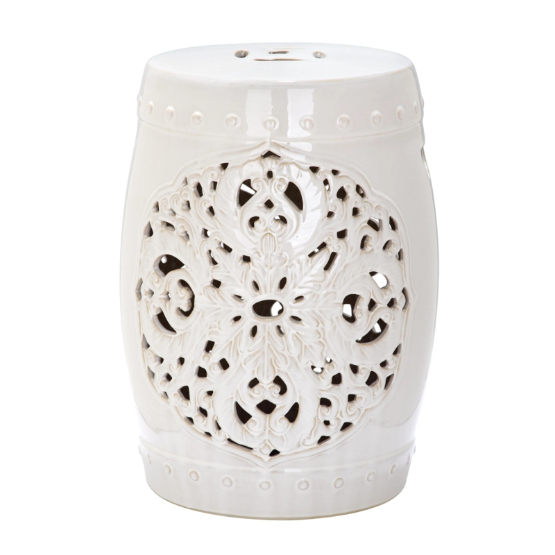 Ceramic Garden Stool with Leaf Medallion Motif