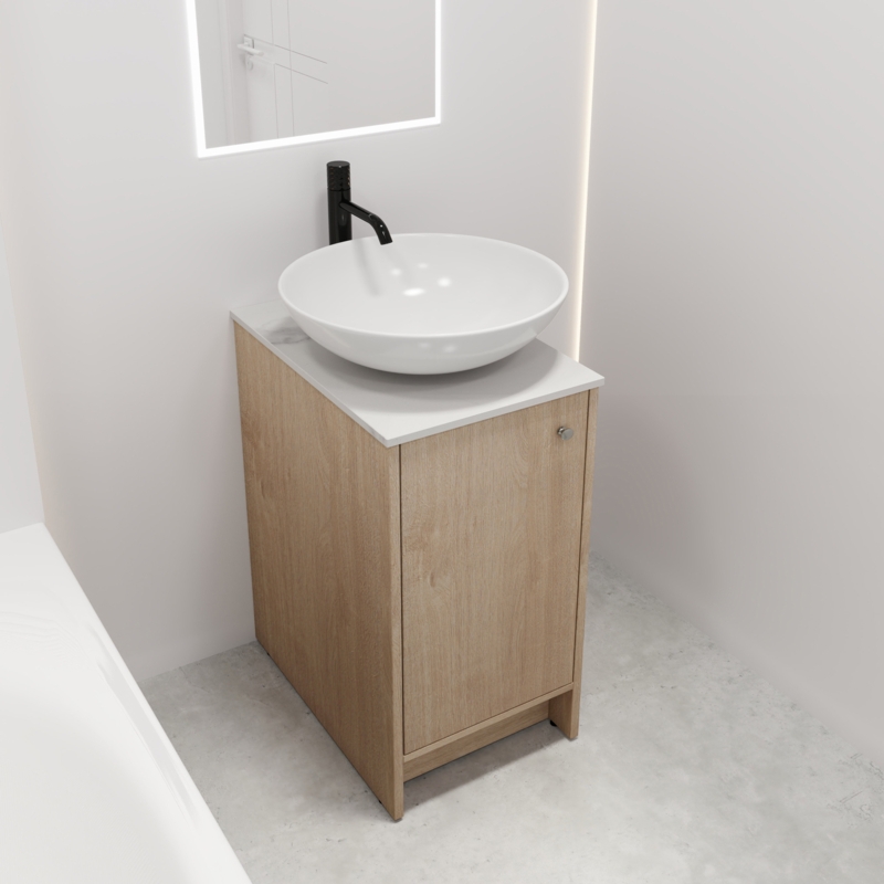 Wall-Mounted Bathroom Vanity with Dowel Drawers