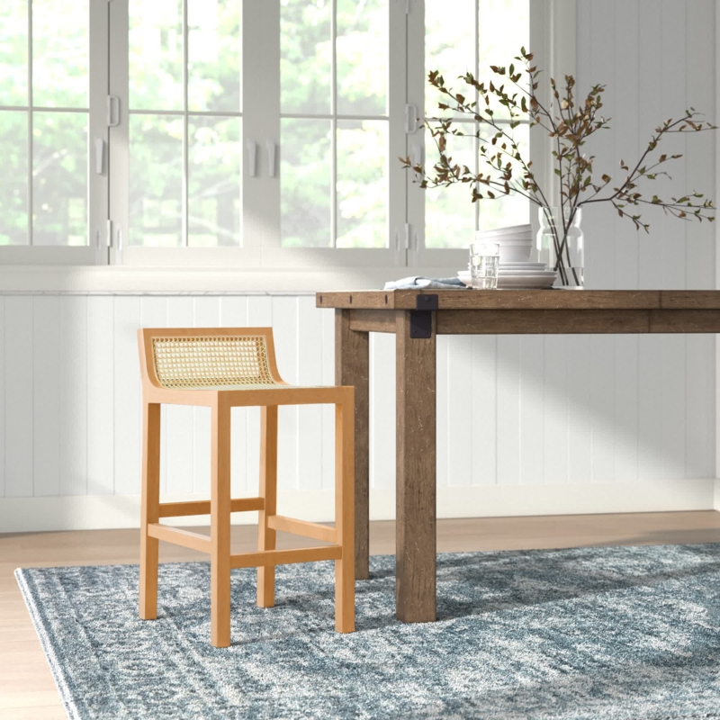 Modern Coastal Counter Stool with Cane-Webbed Seat