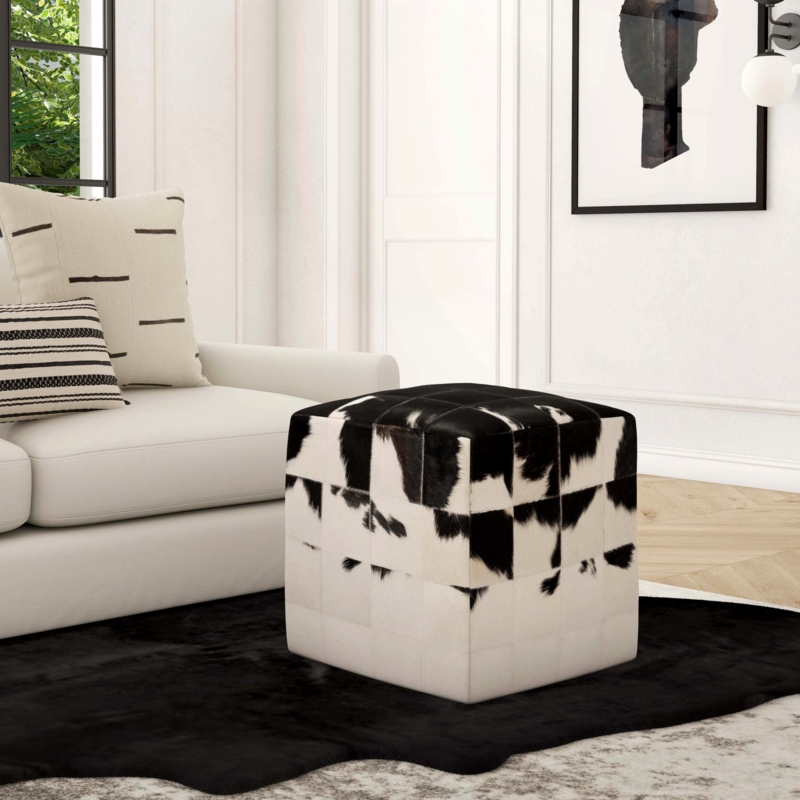 Hair-on-Hide Leather Ottoman