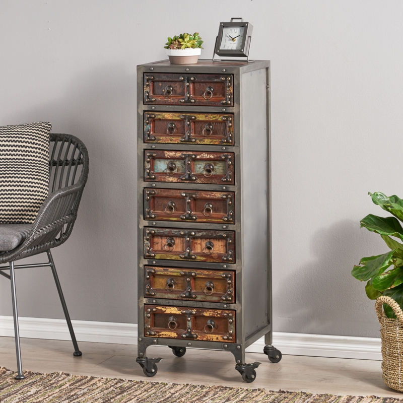 Handcrafted Bohemian Wood Chest of Drawers