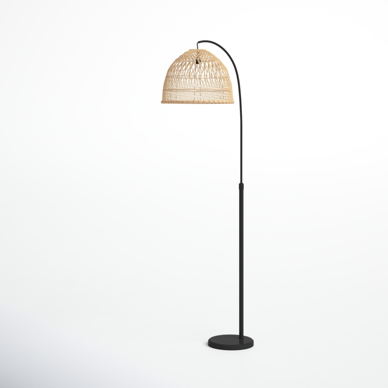 Bohemian Rattan Floor Lamp with Matte Black Stem