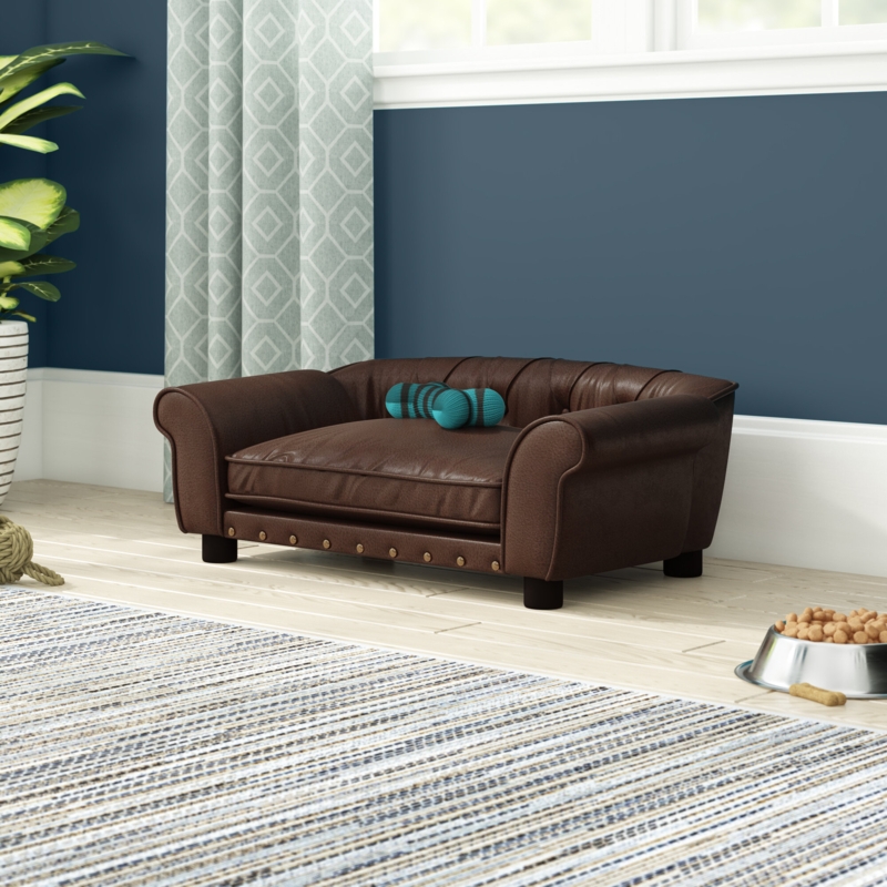 Faux Leather Dog Sofa with Nailhead Trim
