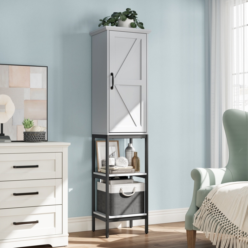 Narrow Bathroom Cabinet with Adjustable Shelves