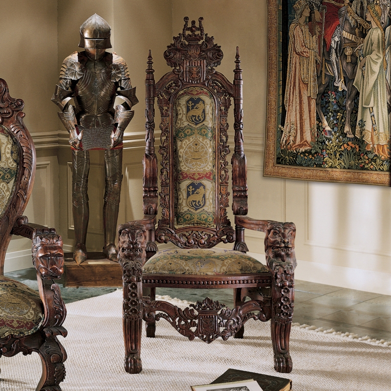 Regal Gothic Throne with Hand-Carved Mahogany