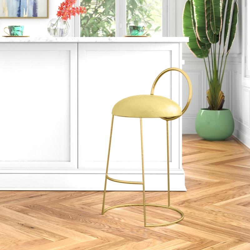 Glam Counter Stool with Velvet Upholstery