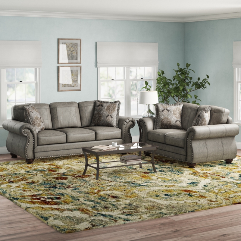Antiqued Brown Faux Leather Sofa Set