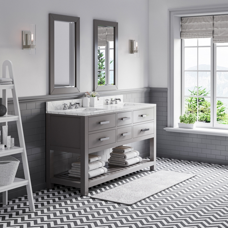 Carrara Marble Double Vanity with Mirror