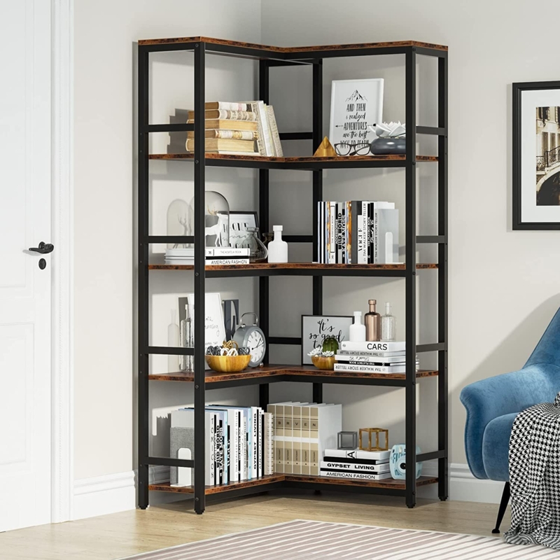 5-Tier Industrial Corner Bookshelf