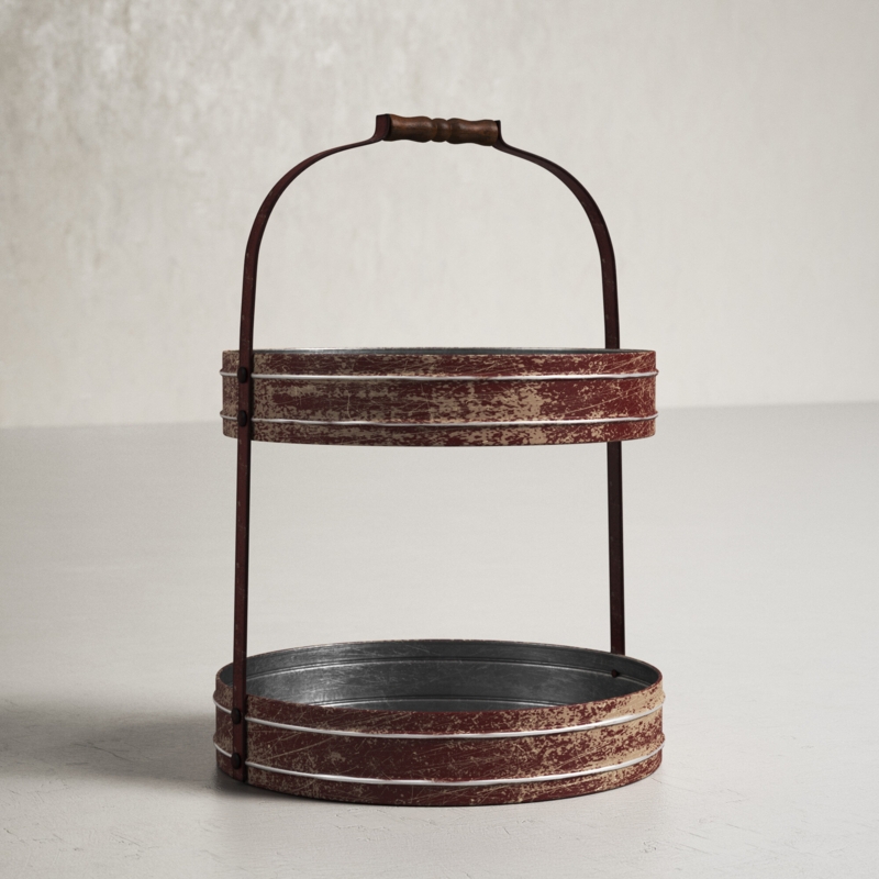 2-Tier Farmhouse Stand with Wooden Handle