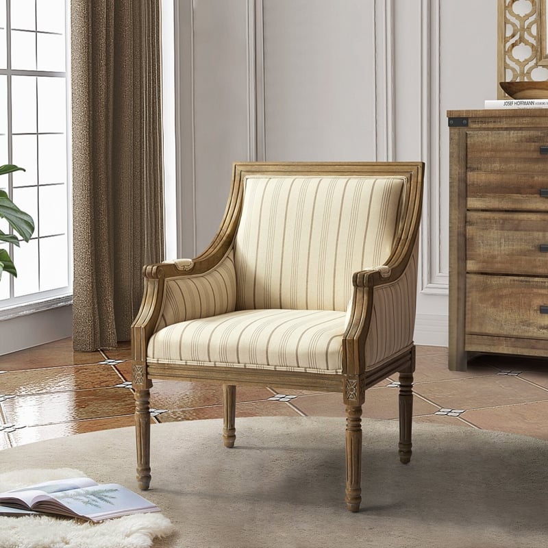Farmhouse Armchair with Stripes and Florals
