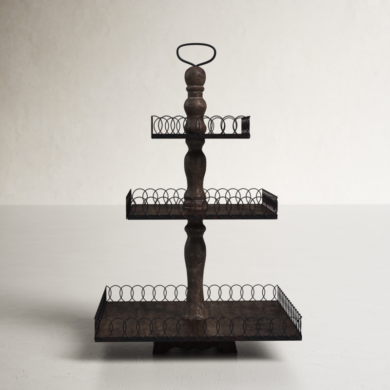 Farmhouse Tiered Stand with Metal Trim