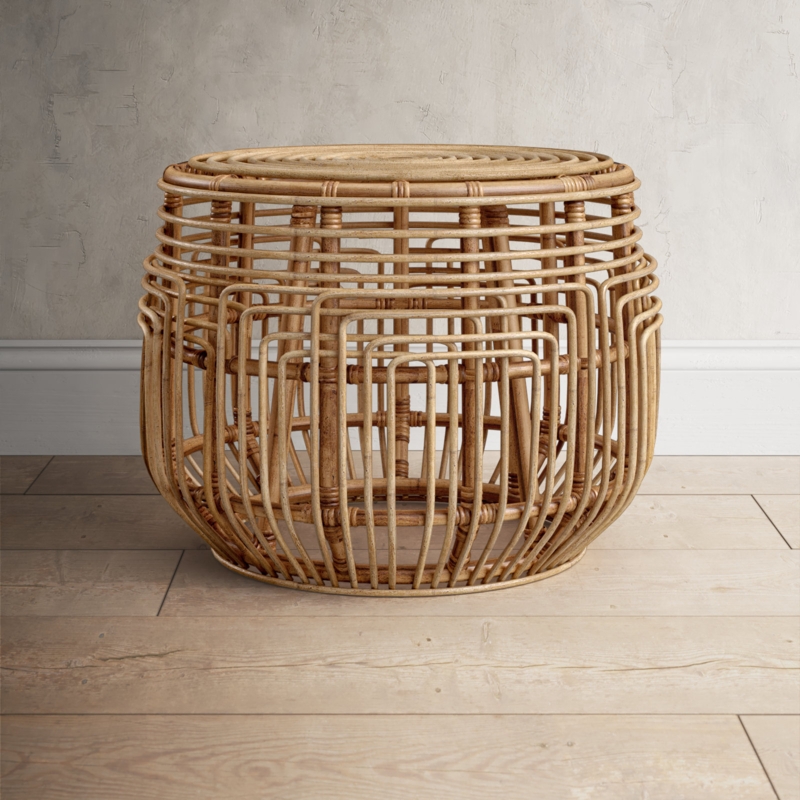 Tropical Rattan Drum Ottoman