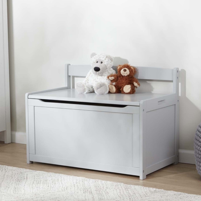 Wooden Toy Chest with Safety-Hinged Lid