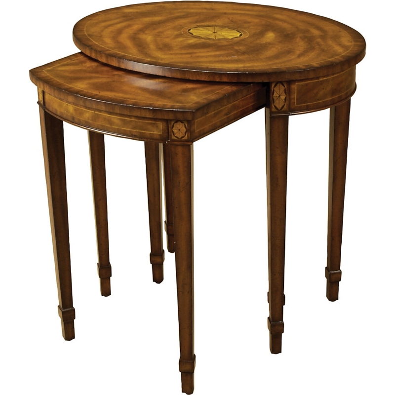 Aged Regency Nesting Tables with Marquetry Accents