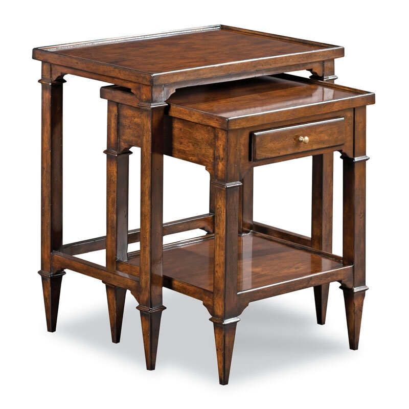 Nesting Accent Tables with Drawer and Shelf