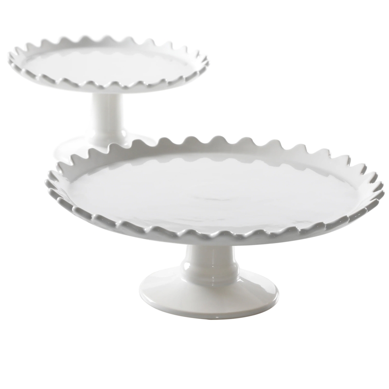 2 Piece Stoneware Cake Stand Set in White