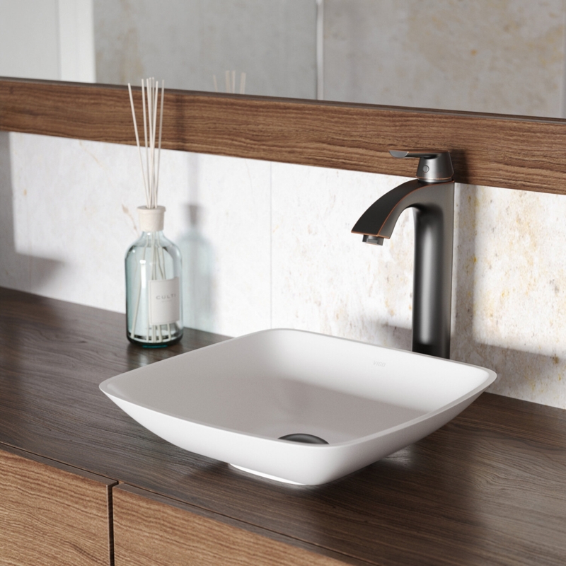 Square Matte Stone Vessel Bathroom Sink