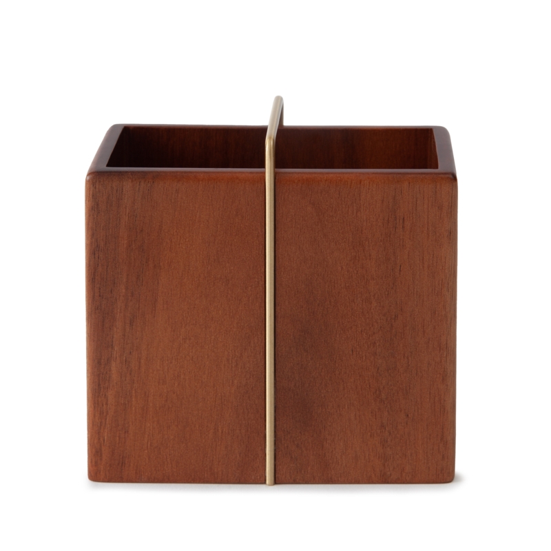 Acacia Wood Bath Accessories with Gold Brass Details