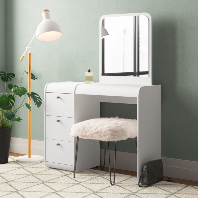 Makeup Vanity Set with Curved Mirror