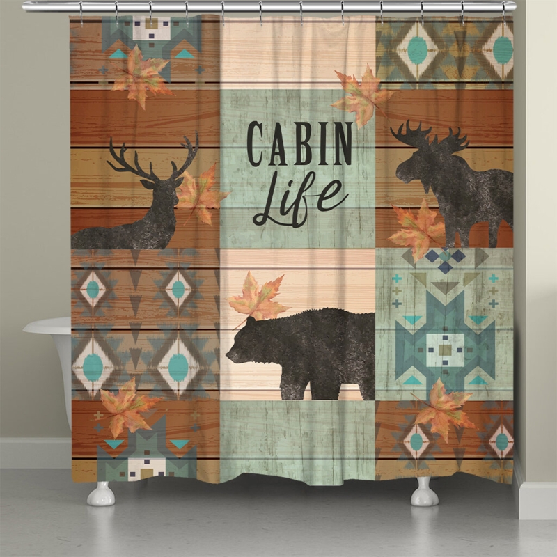 Lodge Inspired Shower Curtain with Woodland Design