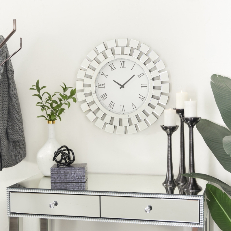 Round Glam Wall Clock with Glass Accents