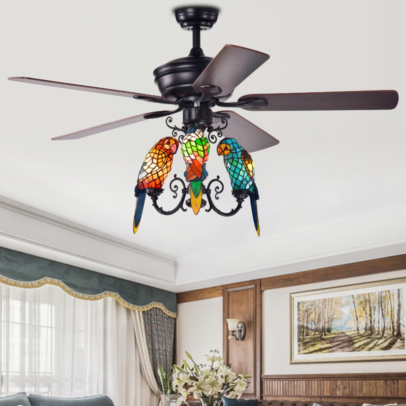 Tiffany-Style Parrot Fan