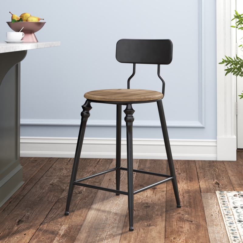 Vintage-Style Counter Stool with Fir Wood Seat