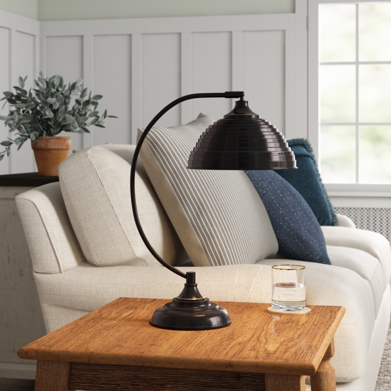 Oiled Bronze Curved Metal Table Lamp