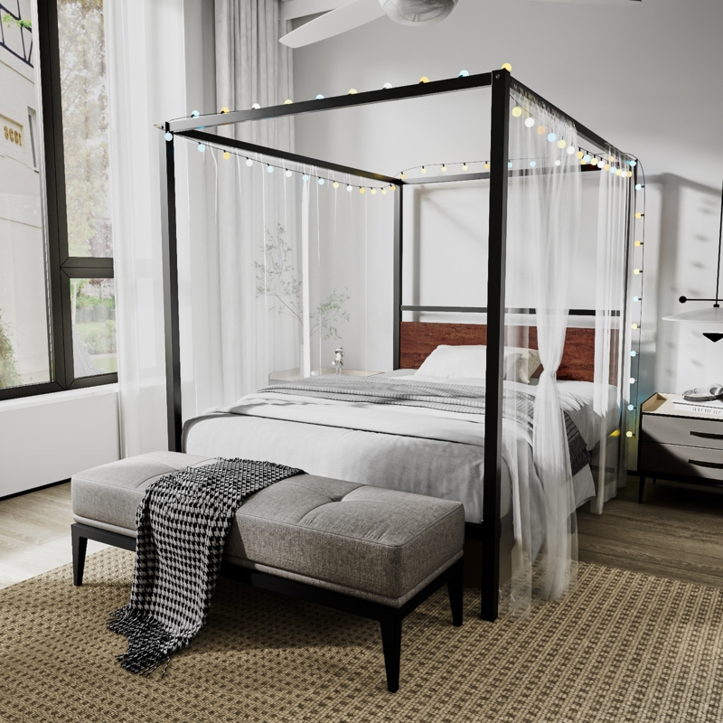 Elegant Curved Wood-Grain Headboard and Footboard