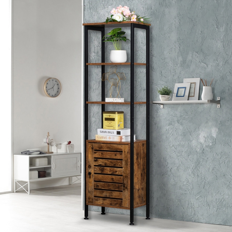 Rustic Wood Storage Tower Cabinet
